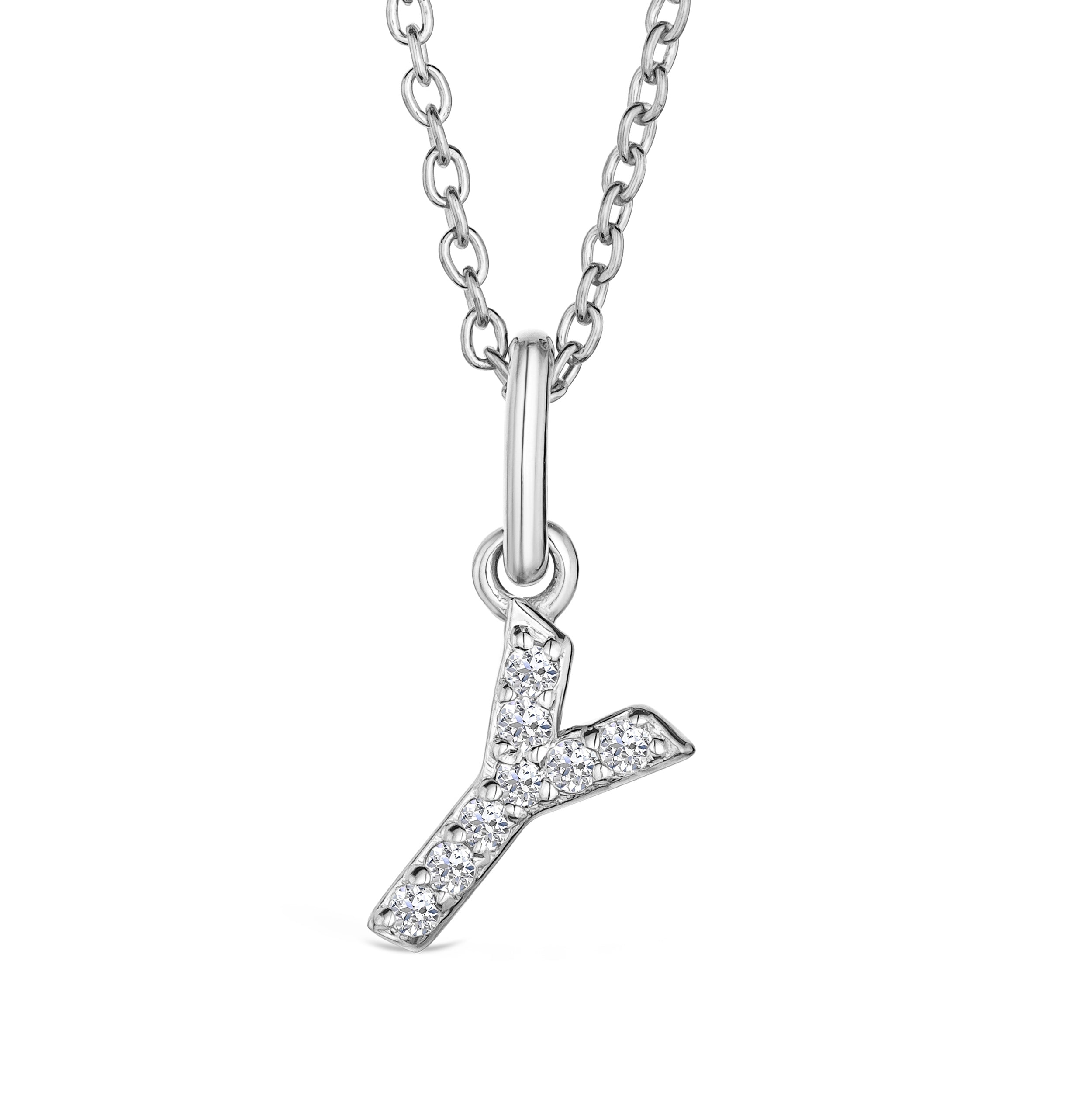 Love Letter Initial Y Lab Diamond Necklace set in 925 Sterling Silver